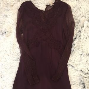 Burgundy dress with lace sleeves